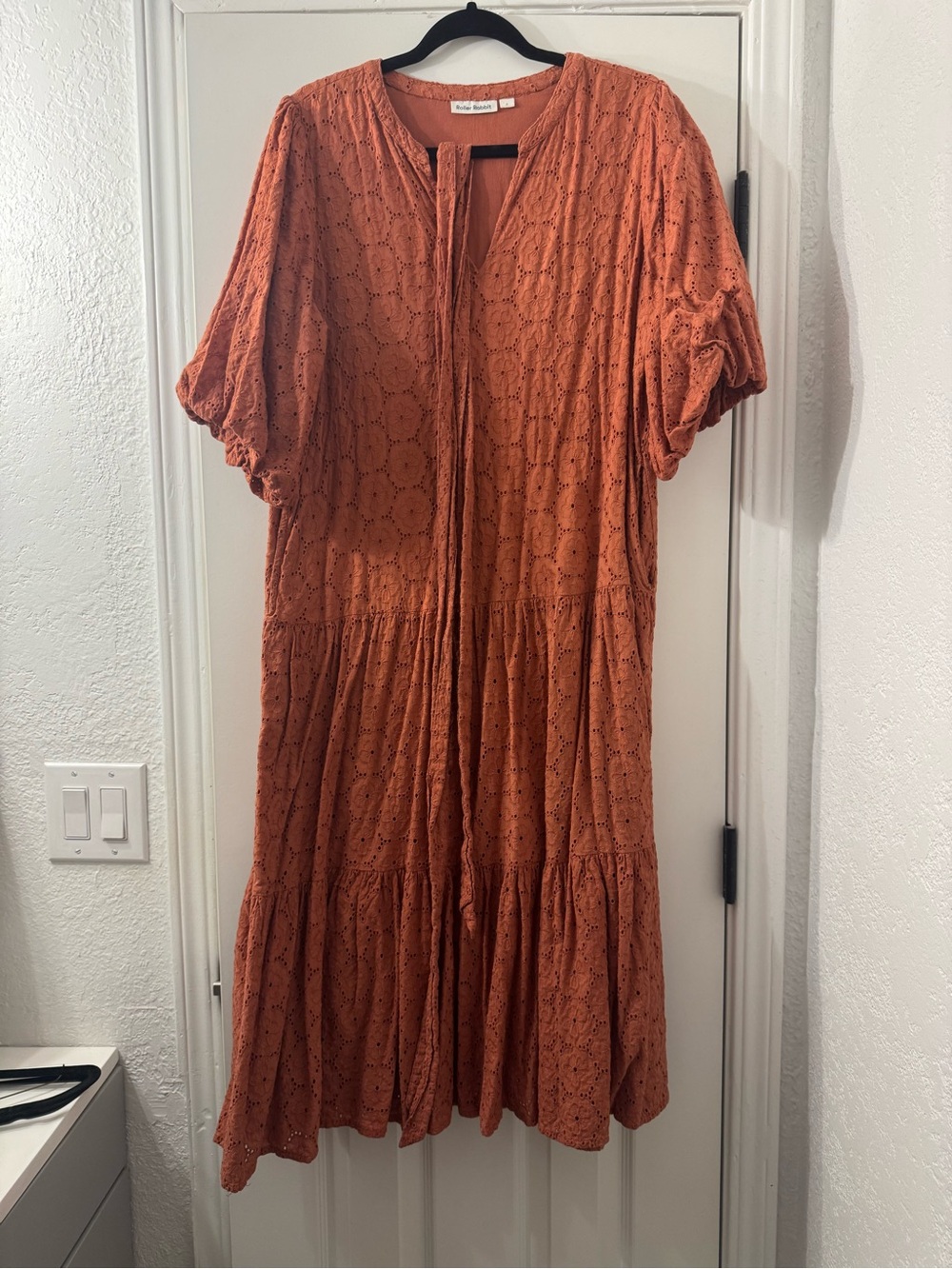 Roller Rabbit Rust Eyelet Tiered Midi Dress
